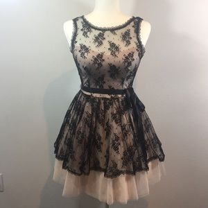 Floral print black lace dress